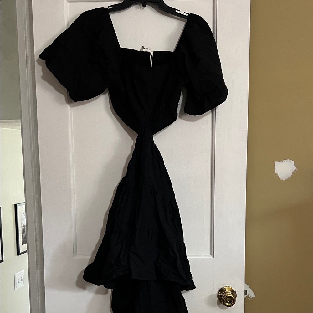 Velvet Black Puff Sleeve Dress